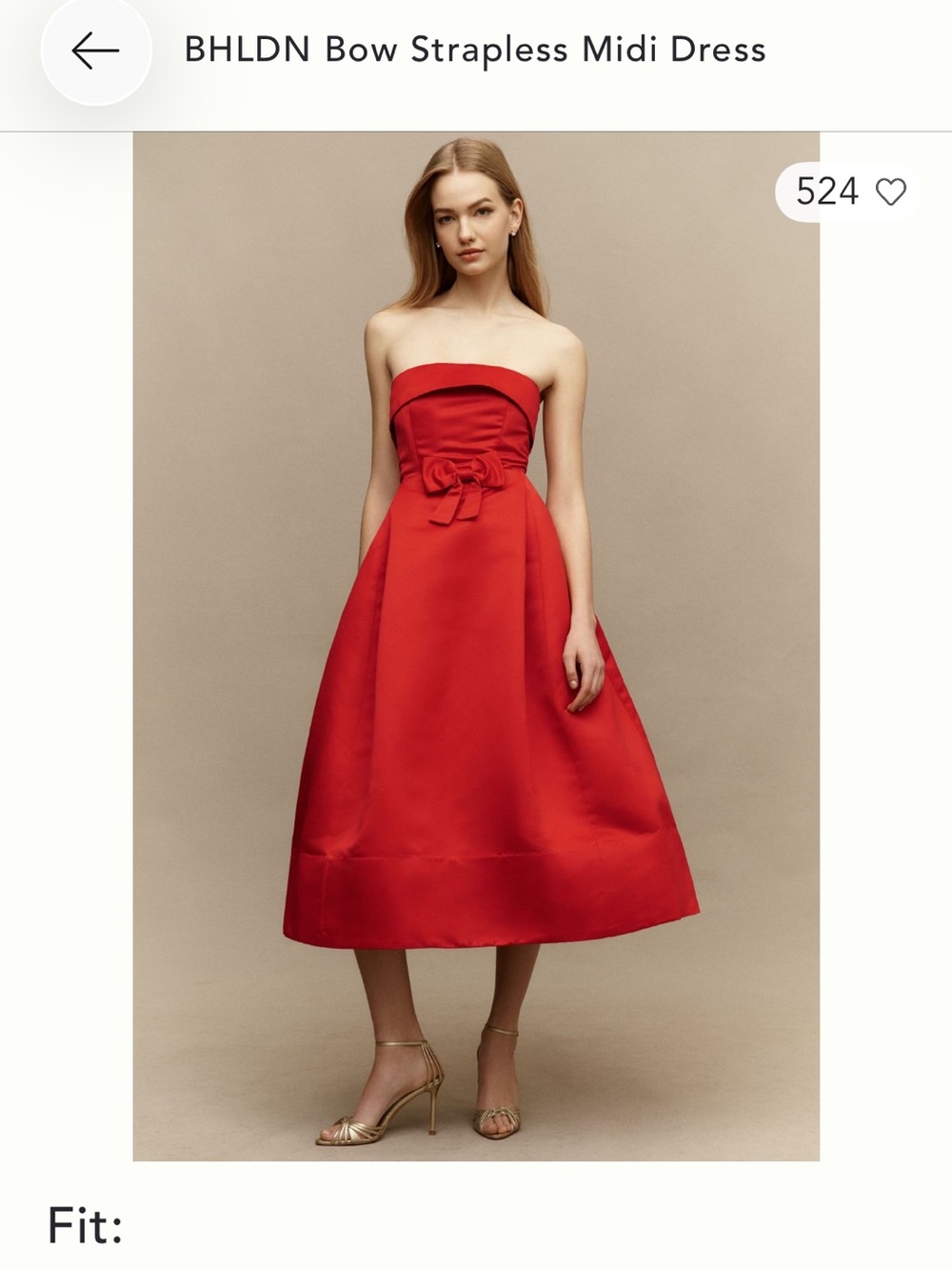 Anthropology BHLDN Red Strapless Bow-Front Circle Midi Dress